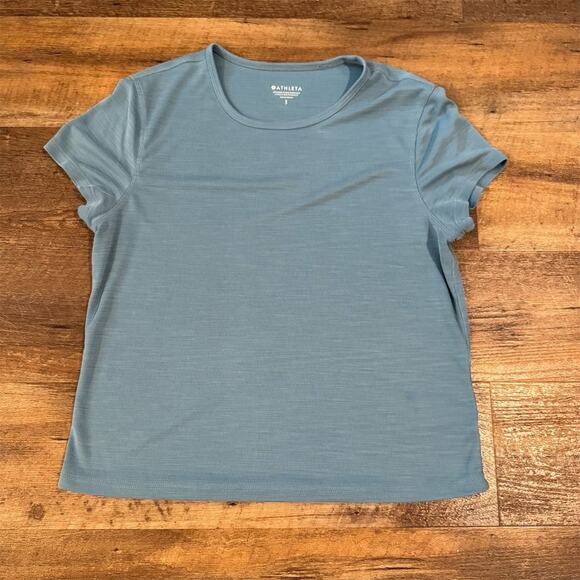 Athleta Sandwash Tencel Modal Blue Boxy Cropped Short Sleeve T-Shirt S Running - Picture 1 of 9